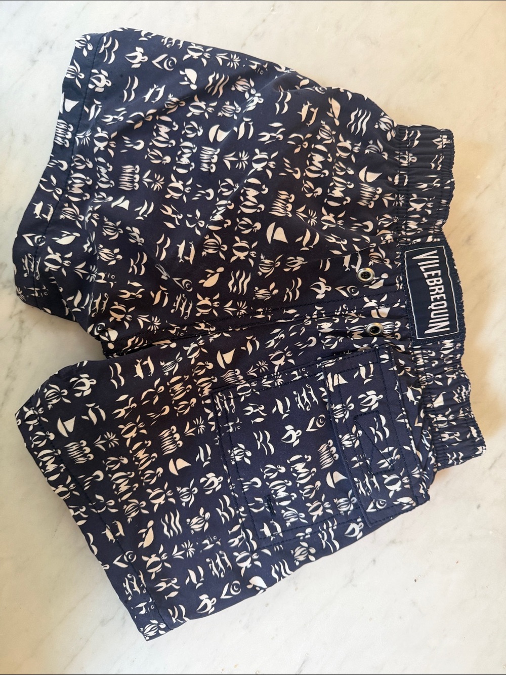 Vilebrequin Navy Blue & White Nautical Print Swim Shorts
